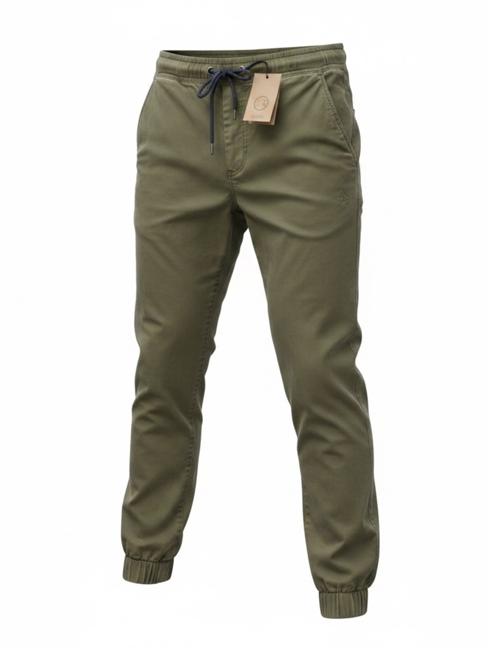 Men's Olive Green Elastic-Waist Chinos